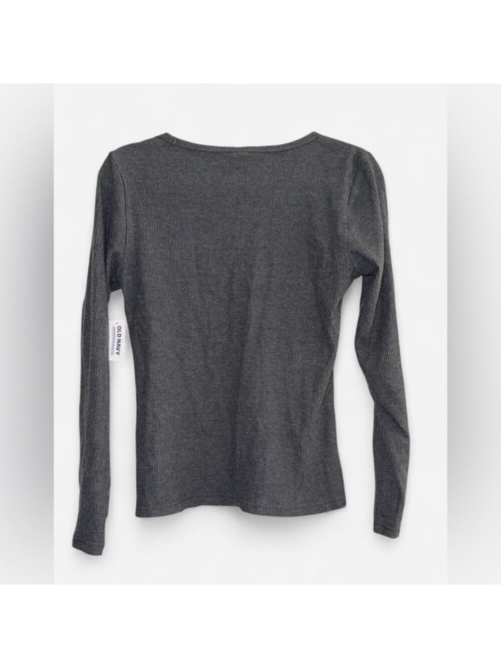 Gray V-Neck Ribbed Women's Top - Picture 2 of 2
